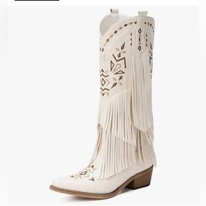Fringe Western White Boots